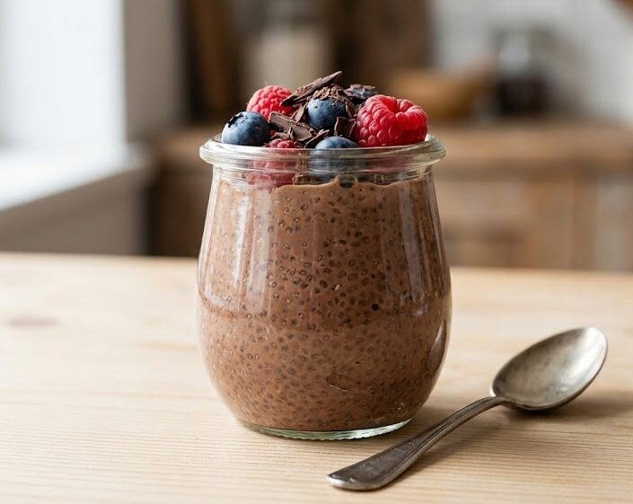 Bicchiere di Budino di Chia al Cacao con Latte Vegetale