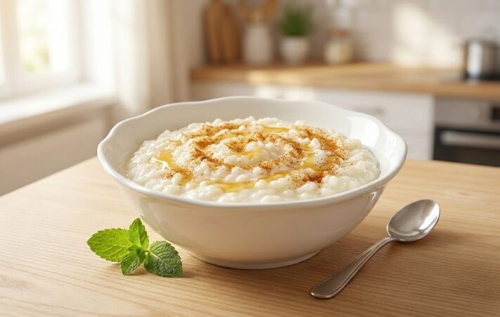piatto di Crema di riso dolce alla cannella