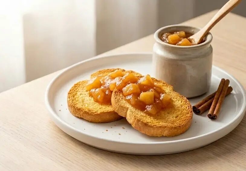 Piatto con Fette biscottate con composta di mele