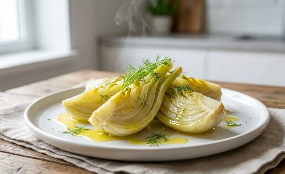piatto fumante di Finocchi al vapore