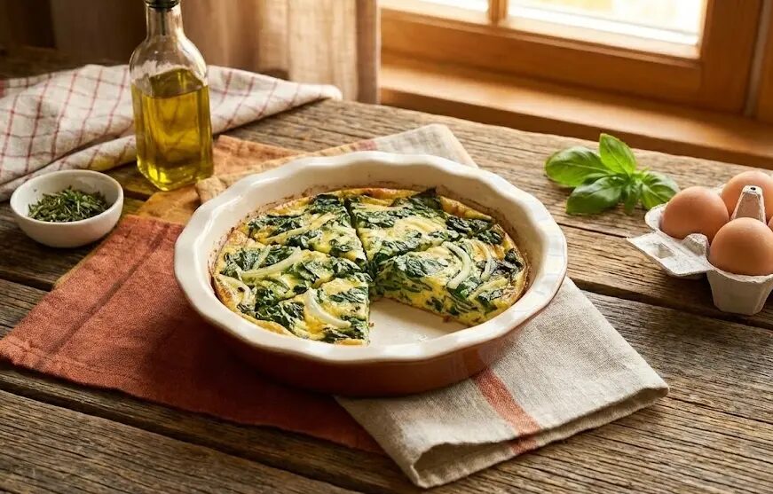 Teglia con Frittata al Forno con Spinaci e Cipolle
