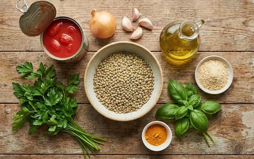 Ingredienti delle polpette di Lenticchie al Sugo