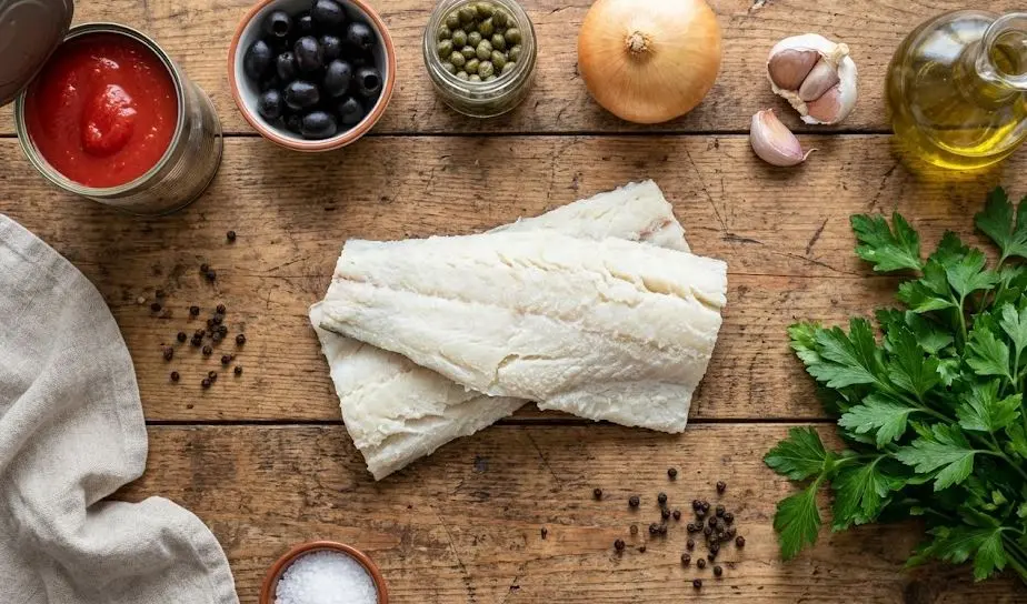 Ingredienti del Baccalà in Umido con Olive e Capperi