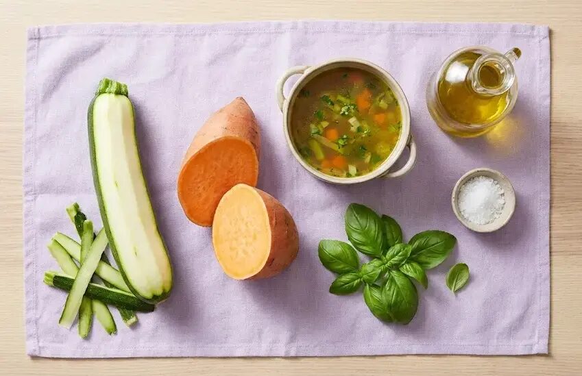 esposizione Ingredienti Crema di Zucchine e Patate Dolci per Gastrite