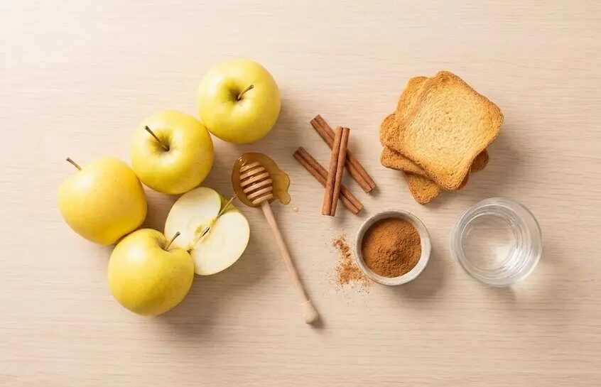 esposizione Ingredienti Fette biscottate con composta di mele