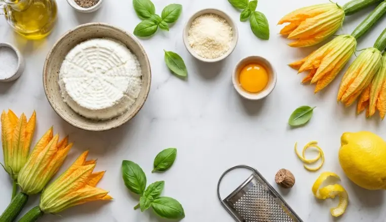 Ingredienti dei Fiori di Zucca al Forno Ripieni di Ricotta