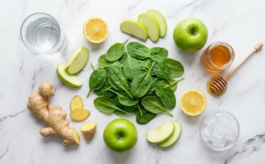 esposizione ingredienti frullato verde detox