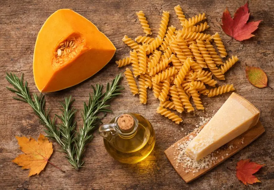 Ingredienti dei Fusilli con crema di zucca e rosmarino