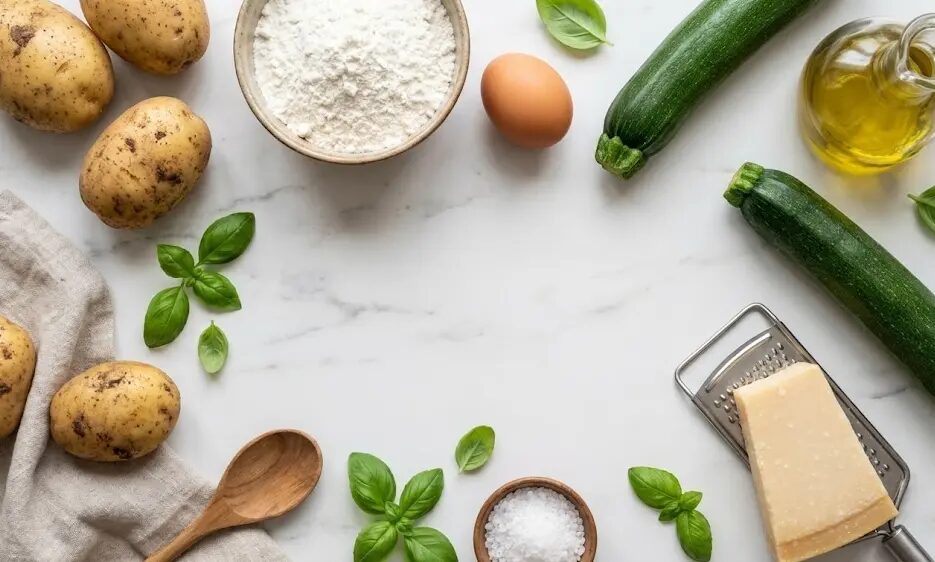 esposizione Ingredienti Gnocchi di patate con zucchine