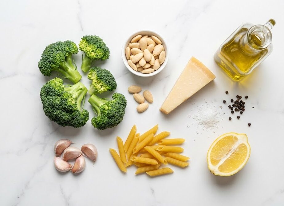 esposizione Ingredienti Pasta al pesto di broccoli e mandorle