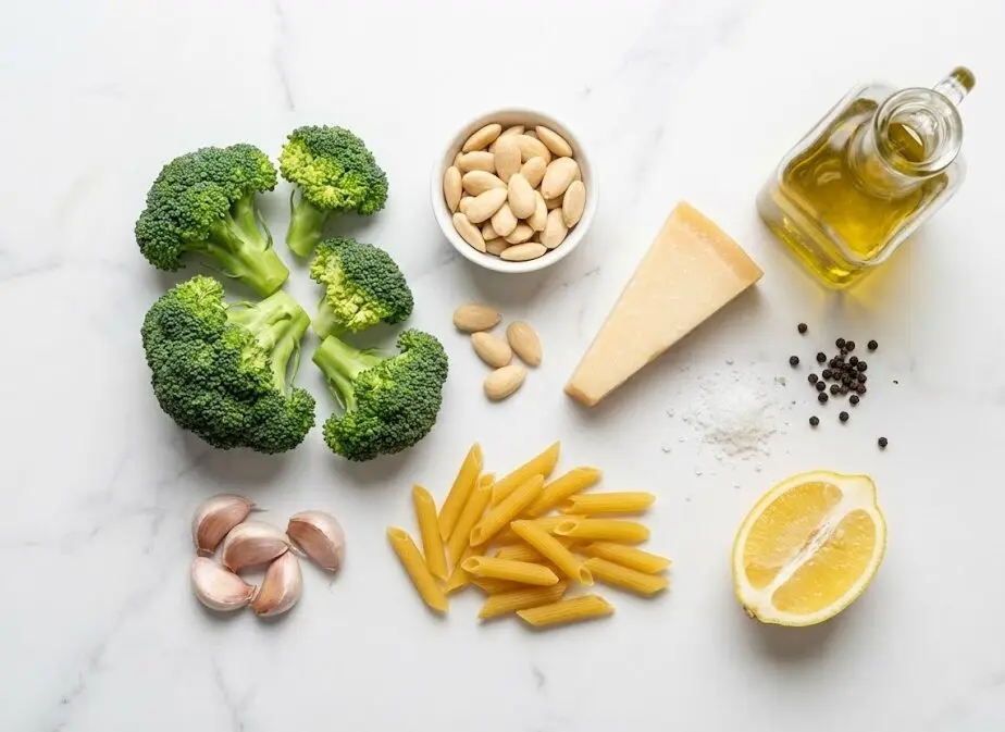 esposizione Ingredienti Pasta al pesto di broccoli e mandorle
