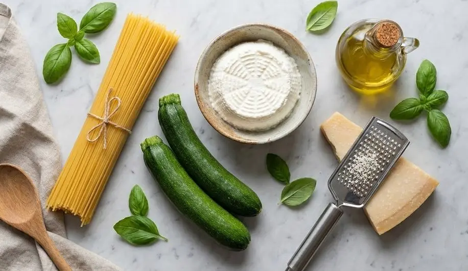 Ingredienti della pasta alla finta carbonara di zucchine