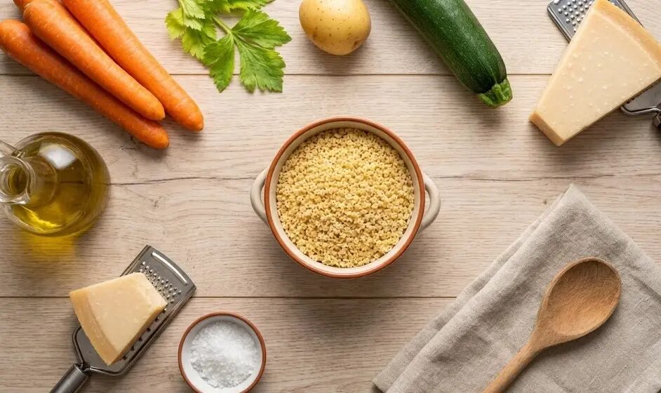esposizione Ingredienti Pastina con brodo vegetale