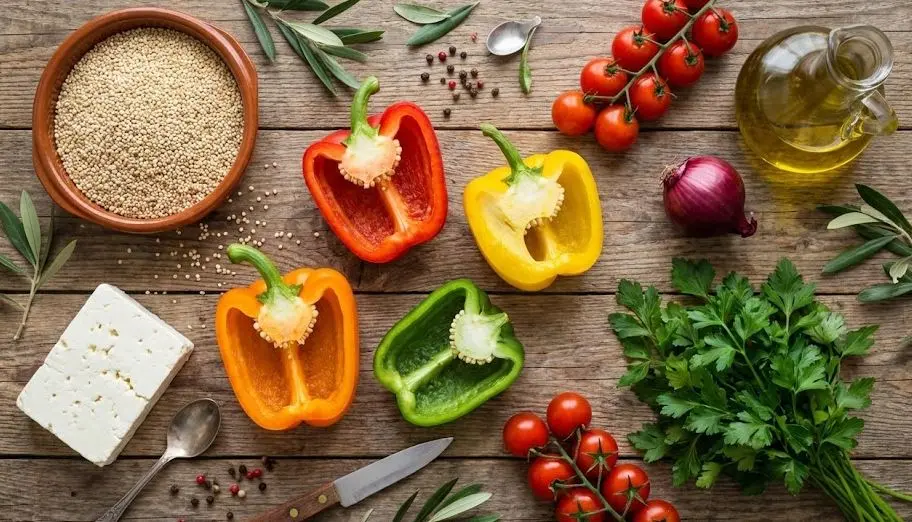 Ingredienti dei peperoni Ripieni di Quinoa e Feta