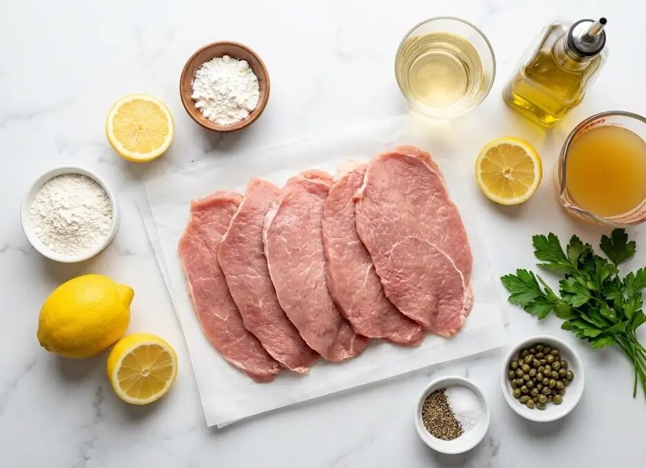 presentazione di tutti gli Ingredienti delle Scaloppine al limone ultra-cremose