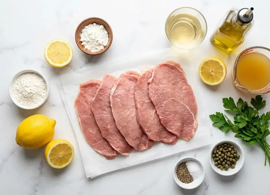 presentazione di tutti gli Ingredienti delle Scaloppine al limone ultra-cremose