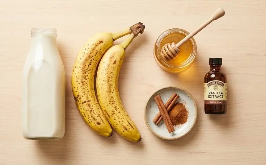 esposizione Ingredienti Smoothie tiepido di banana e latte di riso