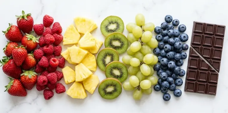 Immagine con gli Ingredienti degli Spiedini di Frutta Arcobaleno