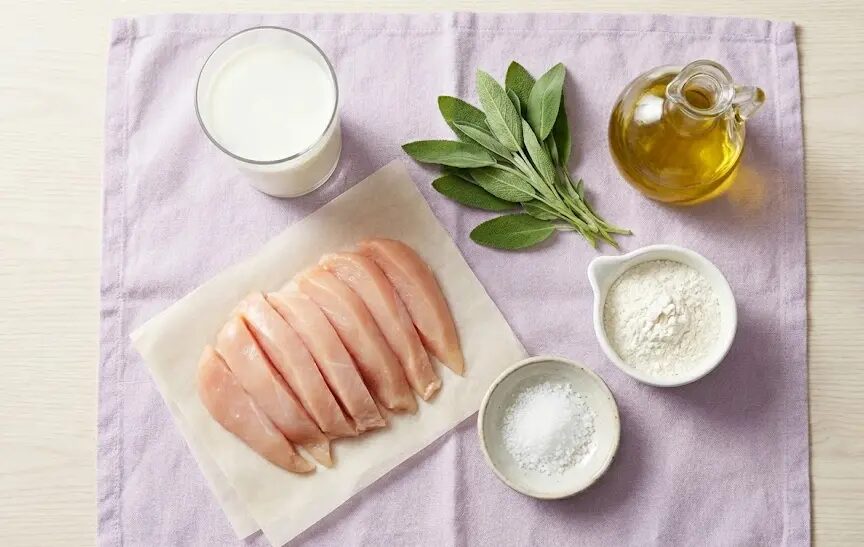 esposizione degli Ingredienti Straccetti di Pollo al Latte e Salvia per Gastrite