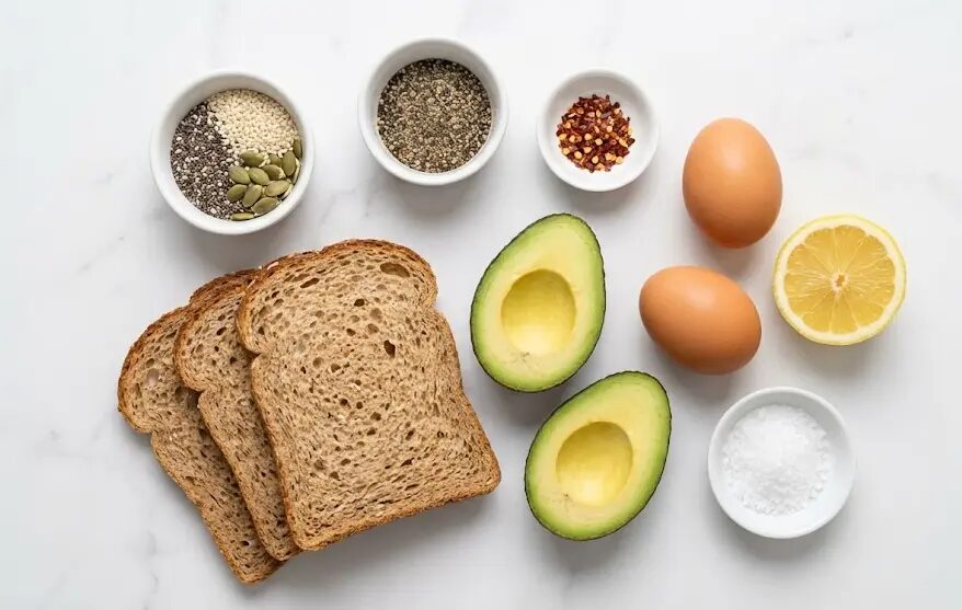 esposizione Ingredienti Toast integrale avocado, uovo e semi