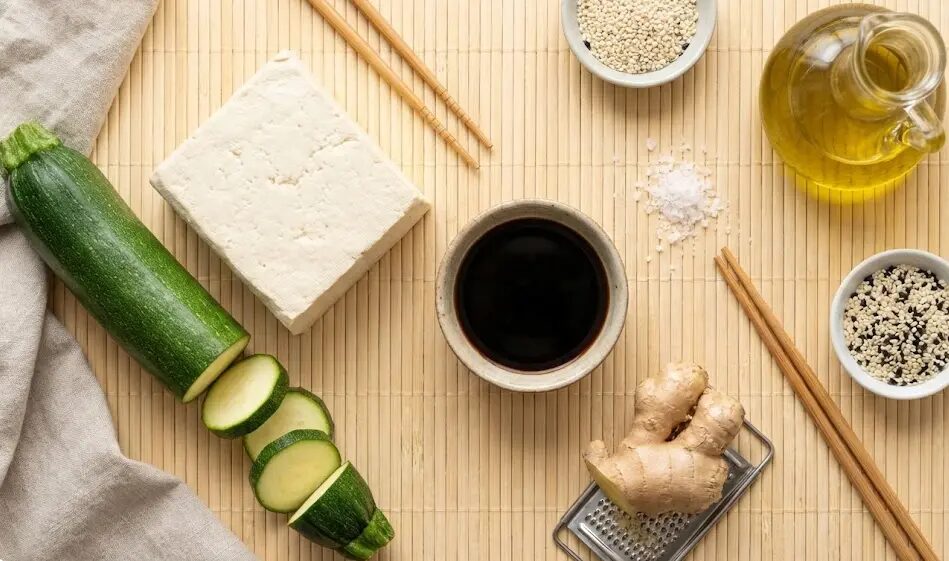 esposizione Ingredienti Tofu alla piastra con zucchine