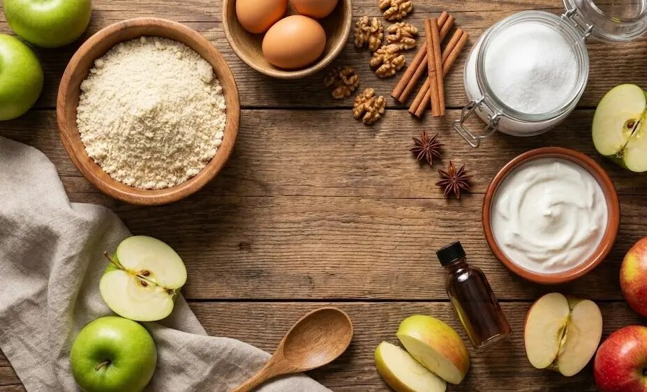 esposizione di Ingredienti Torta di Mele Senza Zucchero