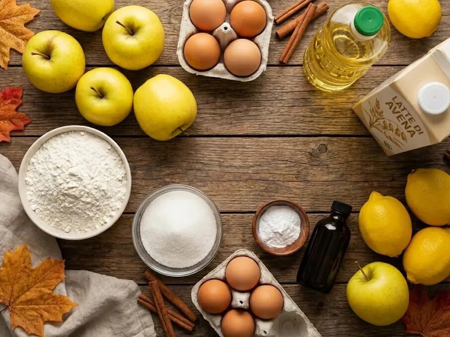 esposizione degli Ingredienti Torta di mele senza lattosio
