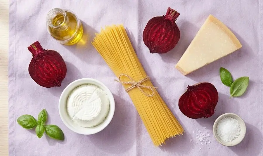 Immagine Ingredienti degli Spaghetti alla Barbabietola e Ricotta