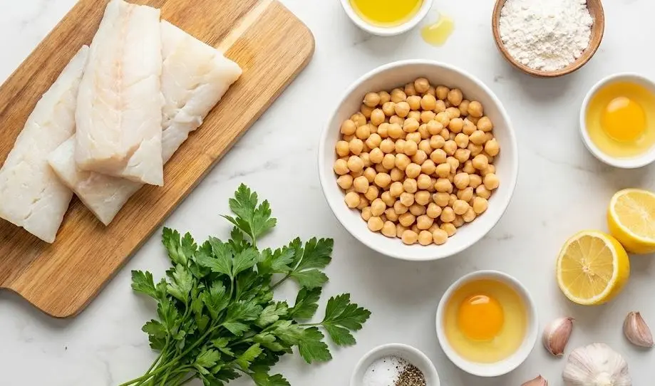 Imagine degli Ingredienti dei Nuggets di Ceci e Merluzzo