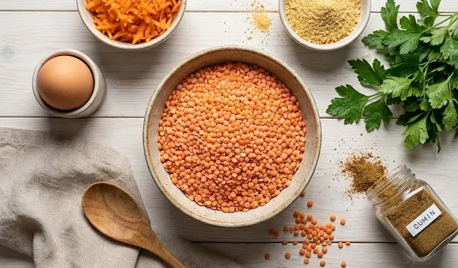 Immagine degli ingredienti del Burger di lenticchie rosse