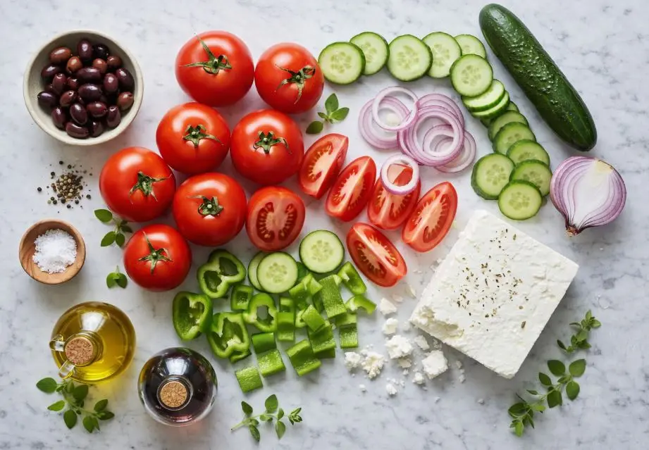 Immagine degli Ingredienti dell'Insalata Greca Senza Lattosio