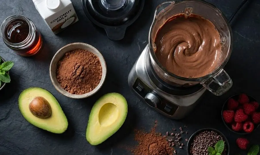 Ingredienti e procedimento della Mousse di Avocado e Cacao Crudo 