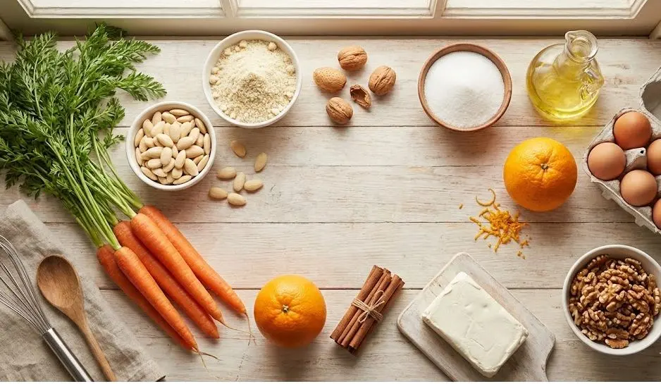 Immagine degli Ingredienti della Torta di Carote e Mandorle