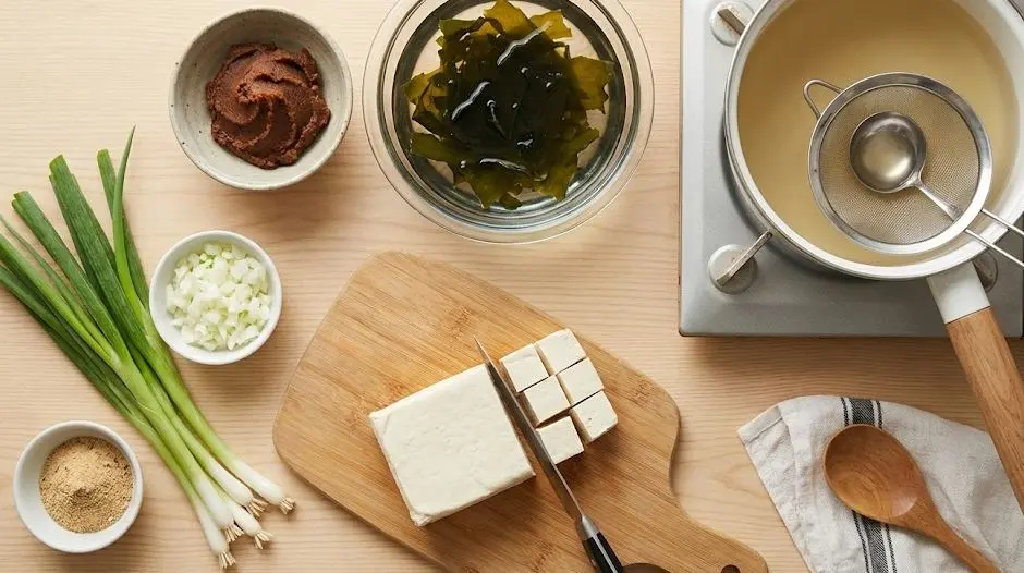 Ingredienti e procedimento della Zuppa di Miso con Wakame e Tofu