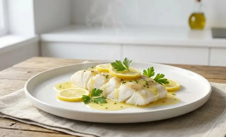 piatto di Merluzzo al vapore con limone