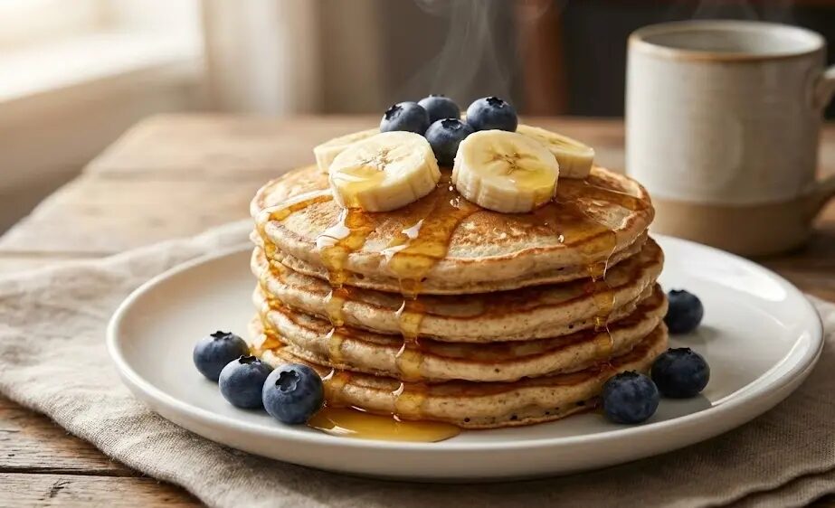 piatto di Pancake Proteici all'Avena e Banana