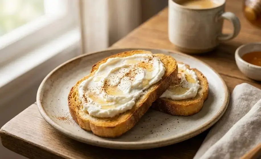 piatto con Pane senza glutine tostato con ricotta