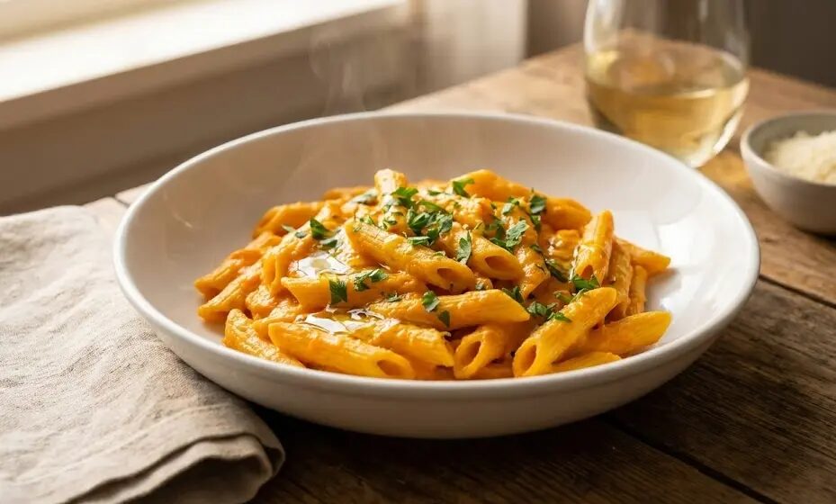 piatto di Pasta senza glutine con crema di carote dolci