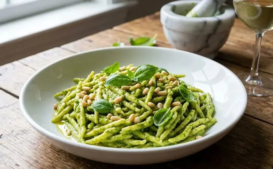 Piatto di Trofie con Pesto alla Genovese senza formaggio