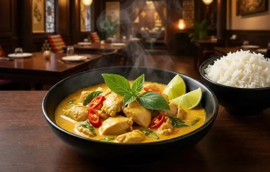 patti con Pollo al Curry Thai con latte di cocco e riso Basmati