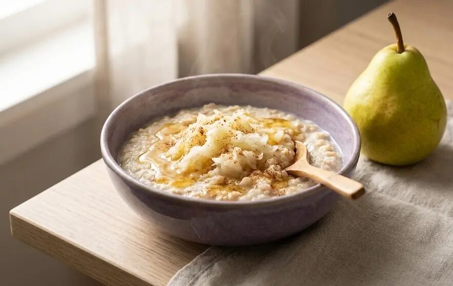 Bowl di Porridge di avena con pera grattugiata