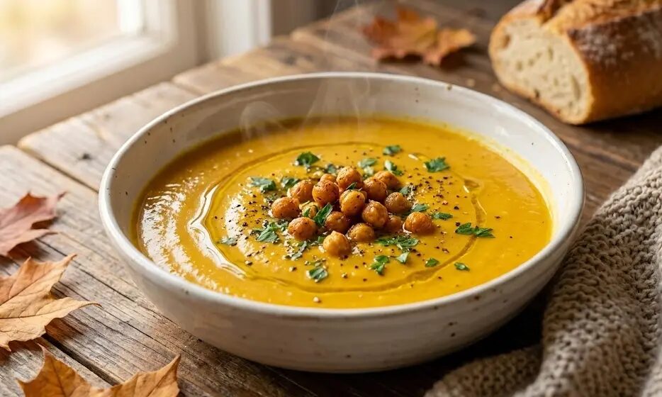 piatto con la Vellutata di ceci e curcuma