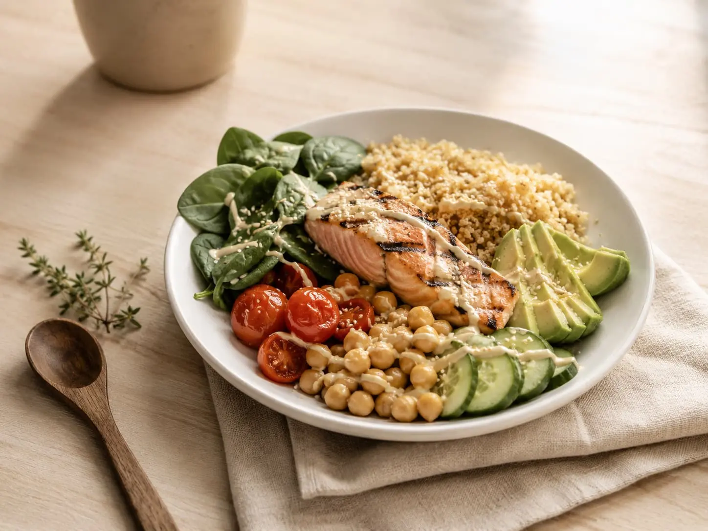 Piatto sano con verdure, cereali e proteine
